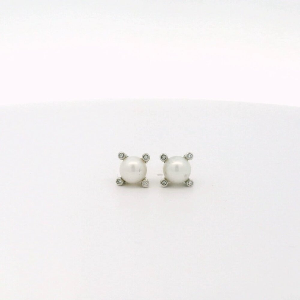 David Yurman Sterling/14k Pearl Diamond Stud Earrings